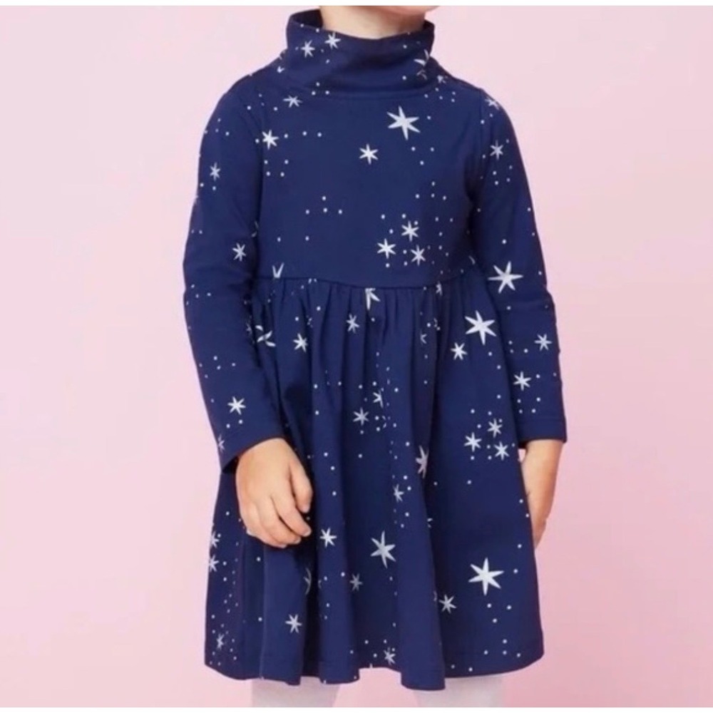 Hanna‎ Andersson Kids Navy Silver Star Galaxy Mock Neck Dress Size 140 US 10